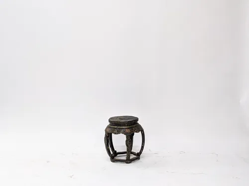 Antique Black Lacquer Chinoiserie Drum End Table