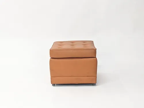 Orange Leather Tufted Square Ottoman