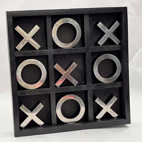 Black & Stainless Steel Tic Tac Toe Board - B69