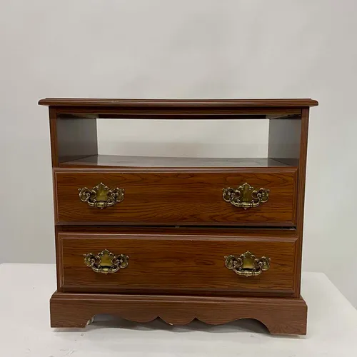 Antique Wooden Night Stand With Brass Handles & 2 Drawers - BEB339