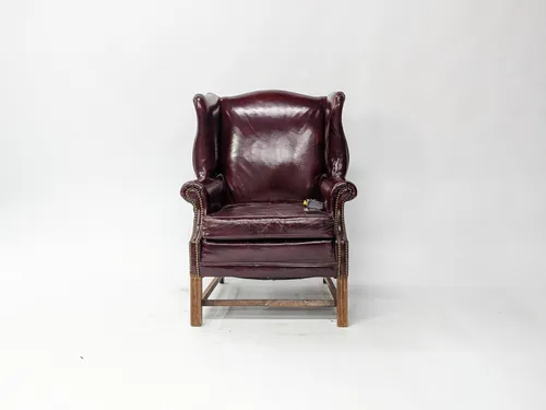 Georgian Burgundy Leather Studded Wingback Chair