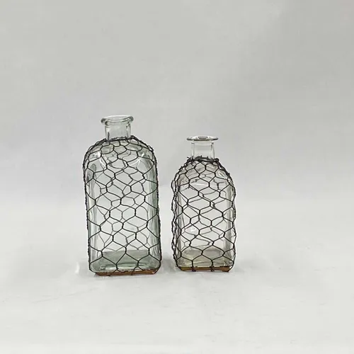 Chicken Wire Wrapped Glass Bottles, Set of 2 - MOMD22
