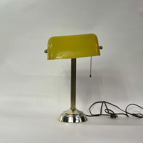 Vintage Yellow & Silver Bankers Lamp - LI47