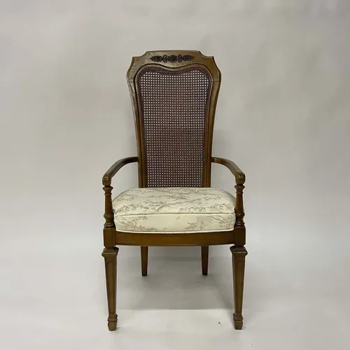 Vintage Wood Dining Armchair with White Cushion & Cane Back - SEB355