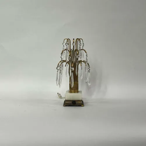 Vintage Art Deco Crystal & Brass & Marble Table Lamp - LI23
