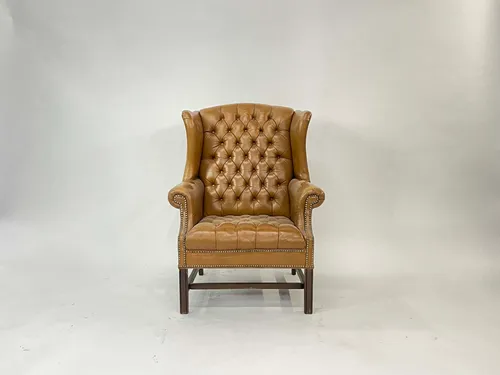 Caramel Leather Tufted WIngback Chair