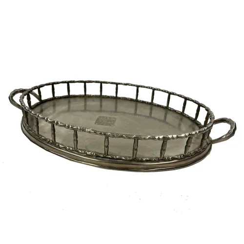 Antique Silver Bamboo Oval Tray - TR378