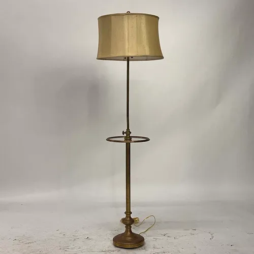 Antique Brass Floor Lamp End Table with Gold Shade - LI412