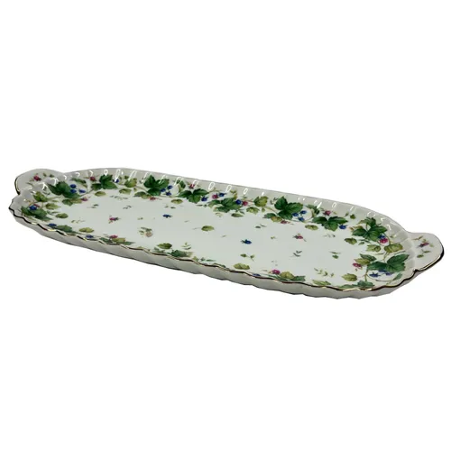 Oblong White Ceramic Tray with Green Vine - TR457