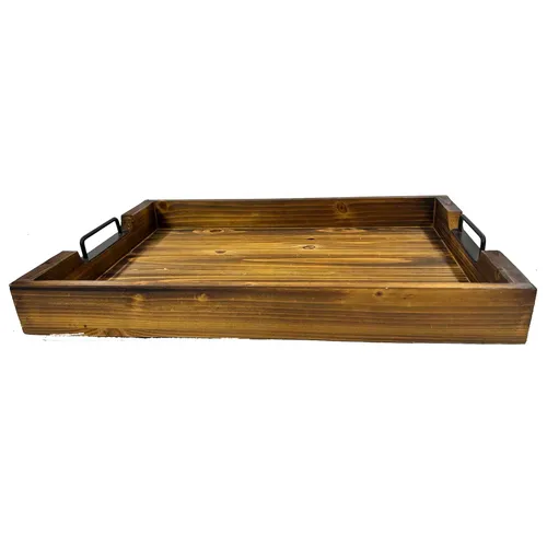 Smoked Wood Tray with Black Handles - TR432
