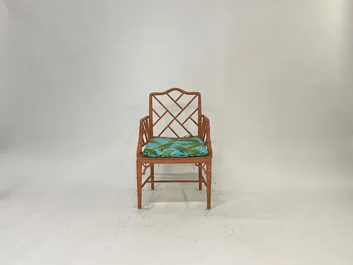 Tropical Bamboo Dining Armchair with Palm Print Cushion