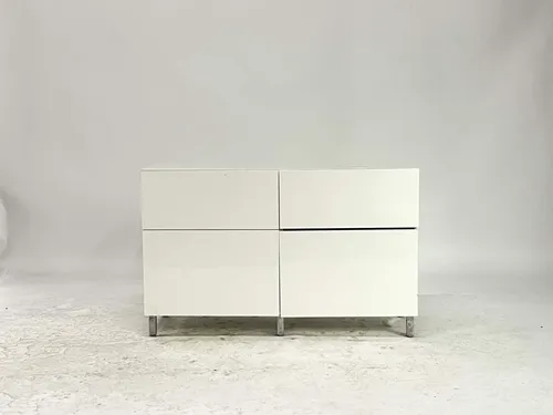 Modern White Lacquer Sideboard with Steel Legs & Glass Top