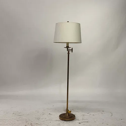 Brass Swing Arm Floor Lamp with White Shade - LI399
