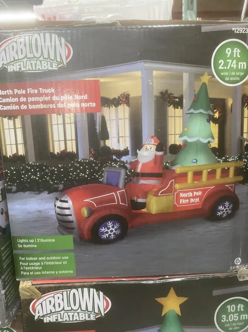 9' North Pole Fire Truck Inflatable
