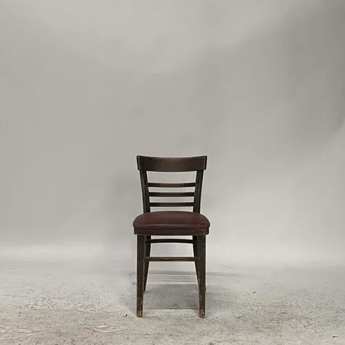 Wood Dining Chair with Maroon Leather Seat - SE2953