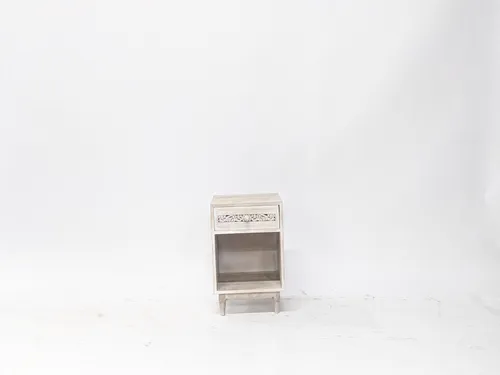 Whitewashed Floral Carved 1-Drawer Nightstand