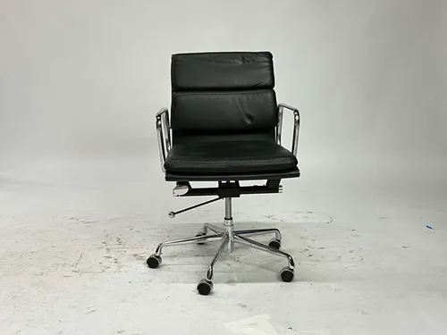 Black Leather & Polished Chrome Low Pillow Back Office Chair