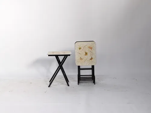 Butterfly & Black Lacquer TV Tray Table, Set of 4