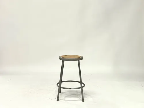 Round Gray Metal Counter Stool with Wood Seat