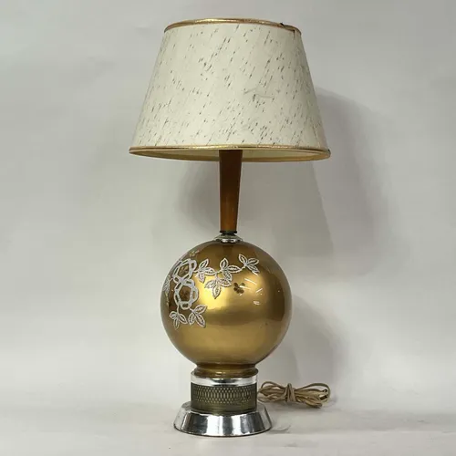 Gold Painted Floral Globe Table Lamp with Gold Trimmed Shade - LI92