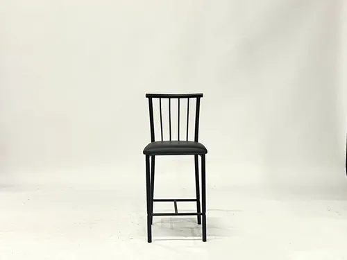 Black Metal Black Upholstered Seat Bar Stool with Back
