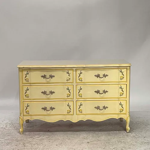 Light Yellow Floral Victorian 6-Drawer Dresser - BE3025