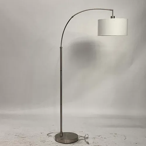 Silver Arched Floor Lamp with White Shade - LI389