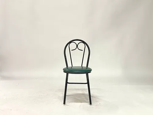 Black Metal Cafe Chair with Green Cushion