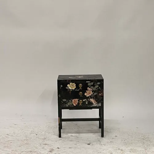 Black Floral Chinoiserie Nightstand - BE22879