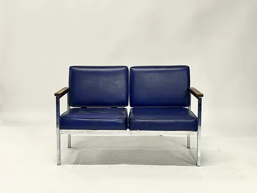 Indigo Leather & Chrome 2-Seater Loveseat