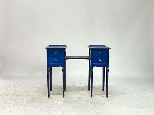 Metallic Blue Painted 4-Drawer Vanity with Round Crystal Pulls