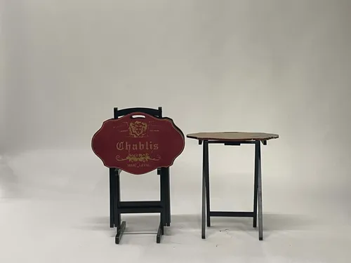 French Folding TV Tray Tables - Set of 4 with Rack