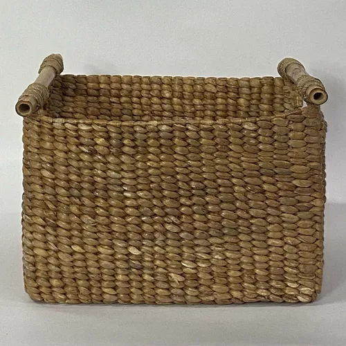 Woven Rattan Rectangle Basket With Bamboo Handles - BSKT25