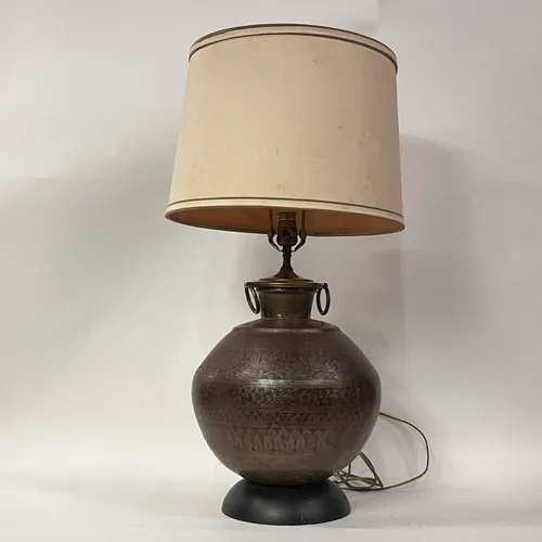 Bronze & Brass Floral Jug Table Lamp with Beige Shade - LI196