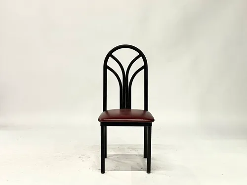 Black Metal & Maroon Upholstered 4 Spoke Restaurant Dining Room Chair