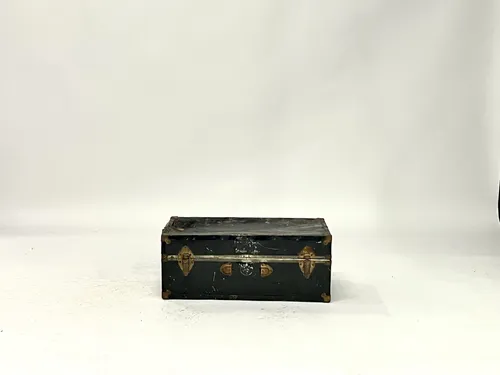 Aged & Dented Black & Brass Footlocker Trunk