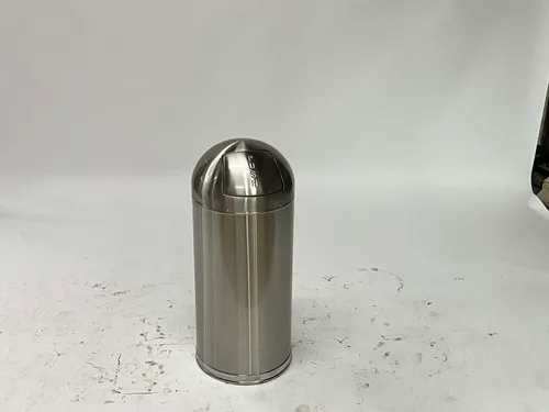 Chrome Commercial Garbage Can with Dome Push Lid