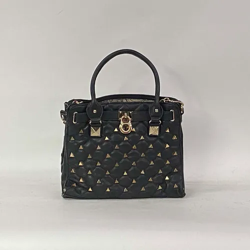 Black Leather Purse with Gold Studs - MO22290