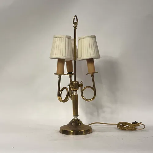Vintage Brass Bouillotte Triple French Horn 3-Light Table Lamp - LI176