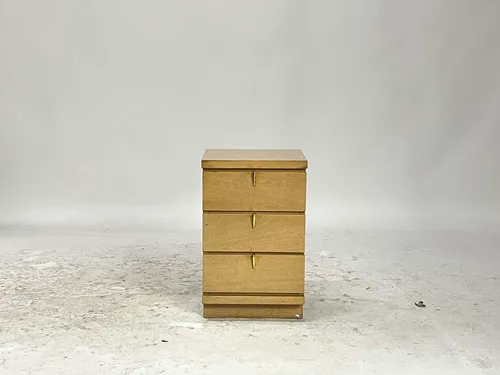 Vintage Bleached Oak 3-Drawer Nightstand with Vertical Gold Pulls