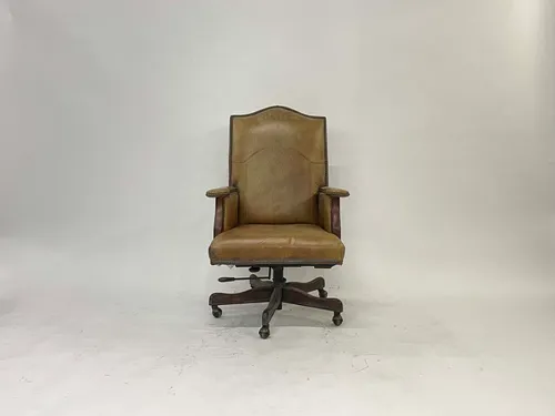Antique Light Brown Leather Stud Task Chair