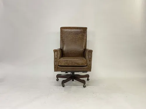 Mottled Brown Leather Stud Task Chair