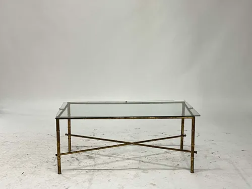 Vintage 1970s Brass Faux Bamboo Coffee Table