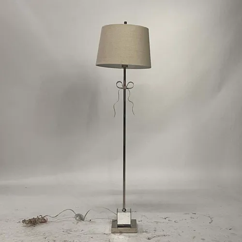 Chrome Ribbon Floor Lamp with Beige Shade - LI375