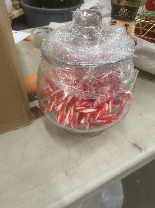 Glass Jar of Peppermint Candy Canes