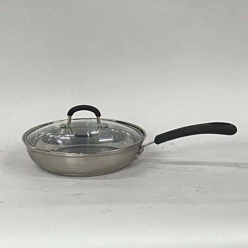 Stainless Frying Pan with Glass Lid & Black Handles - KT164