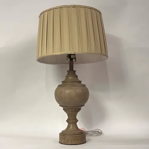 Gray Washed Wood Table Lamp with Pleated Beige Shade - LI155