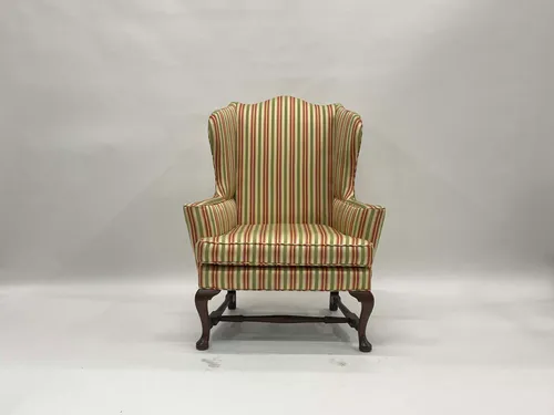 Red Green & Yellow Striped Wingback Chair