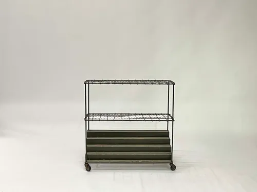 Dark Green Metal Wire Rolling Cart with Tiered Shelf