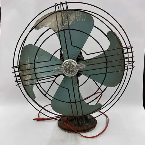 Vintage Electric Metal Fan With Turqoise Blades - ELB419